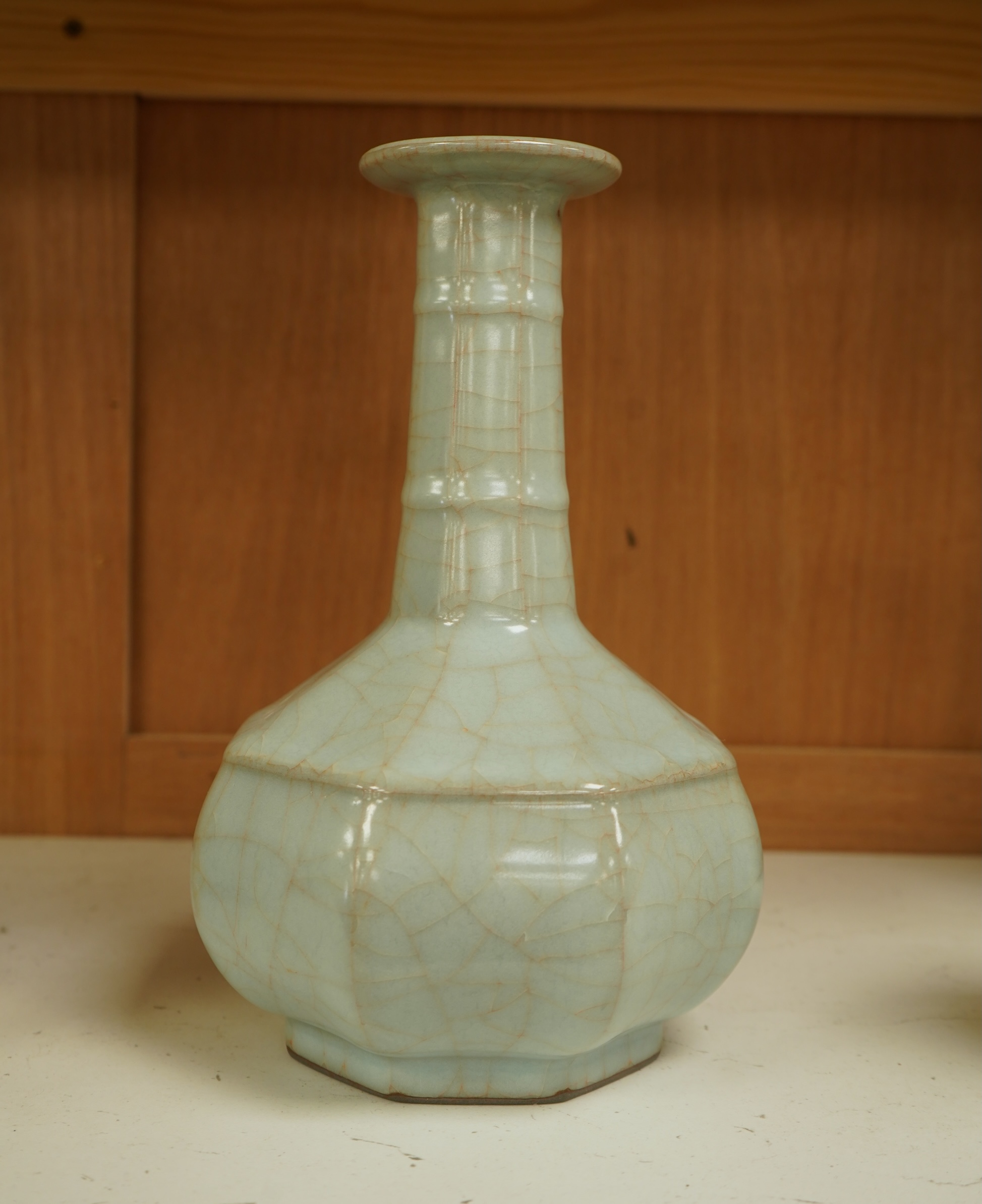 A Chinese crackle glaze turquoise vase, 24cm high